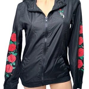 Empyre Skull & Rose Windbreaker Black Graphic Streetwear Jacket Women’s XL